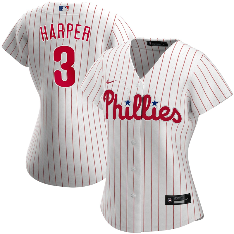 2020 MLB Women Philadelphia Phillies 3 Bryce Harper Nike White Home 2020 Replica Player Jersey 1
